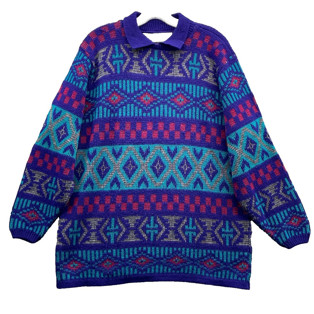 Vintage Alfred Dunner Sweater Mens Large Purple Cosby‎ Coogi Style 80s 90s Knit
